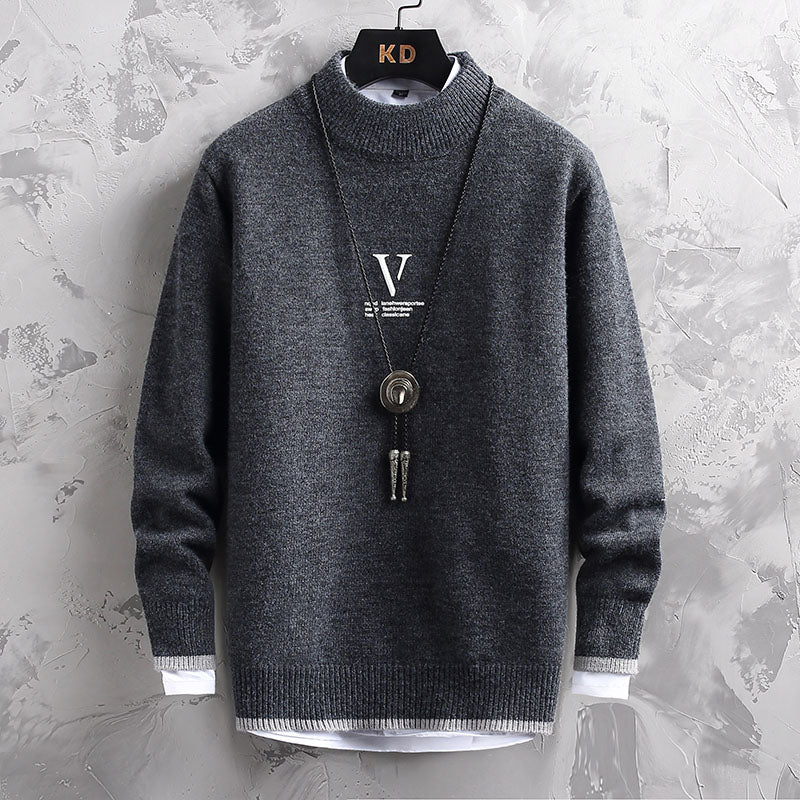 Fashion Half Turtleneck Sweater Men's Loose Long Sleeve Sweater