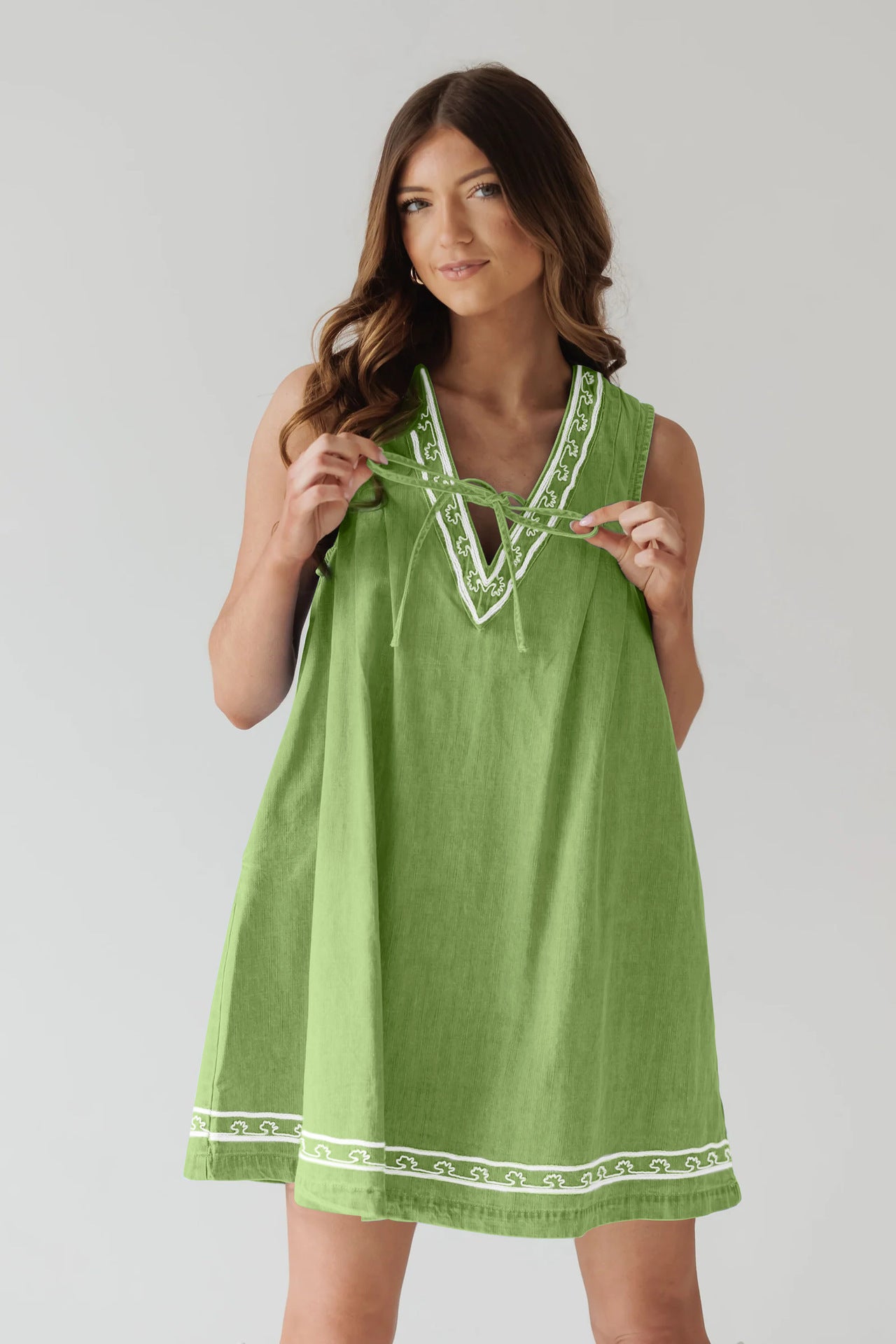 V-neck Sleeveless Embroidered Denim Vest Dress