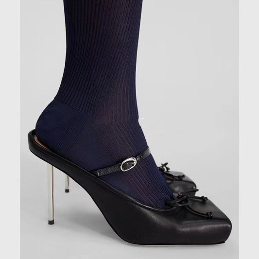 Women's Square Toe Bowknot High Heel Slippers