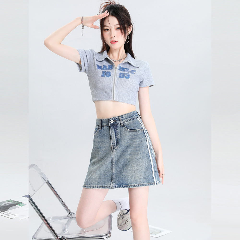 Loose Slimming A- Line Anti-exposure Ribbon High Waist Skirt