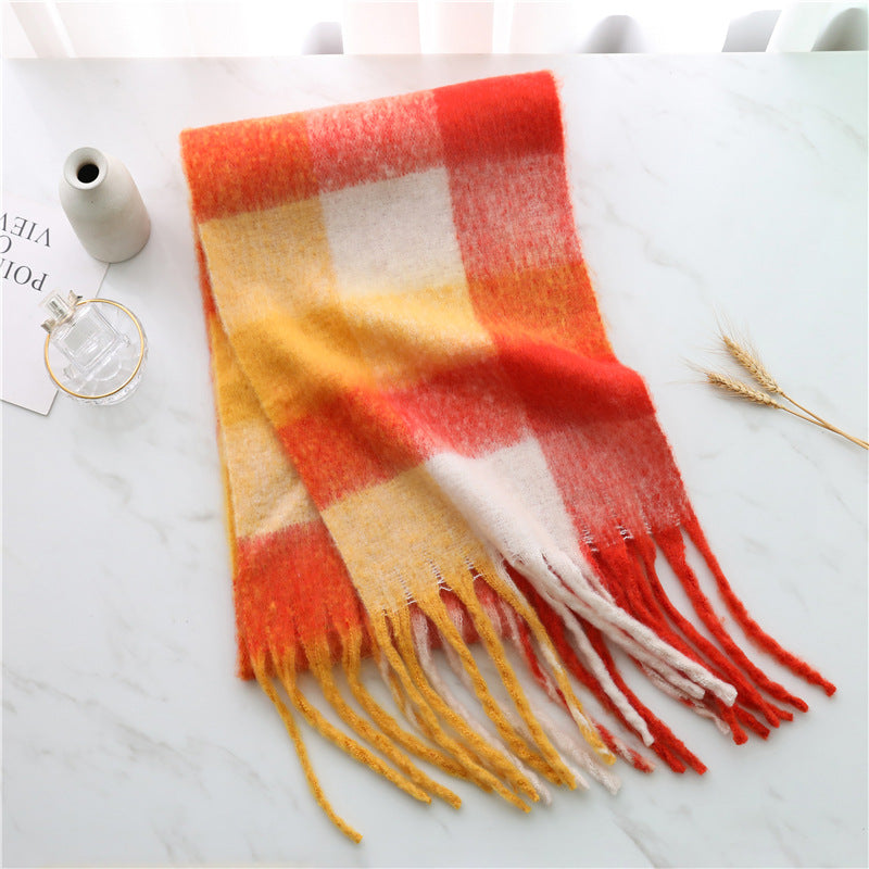 Women's Long Thick Beard Plaid Color Matching Scarf