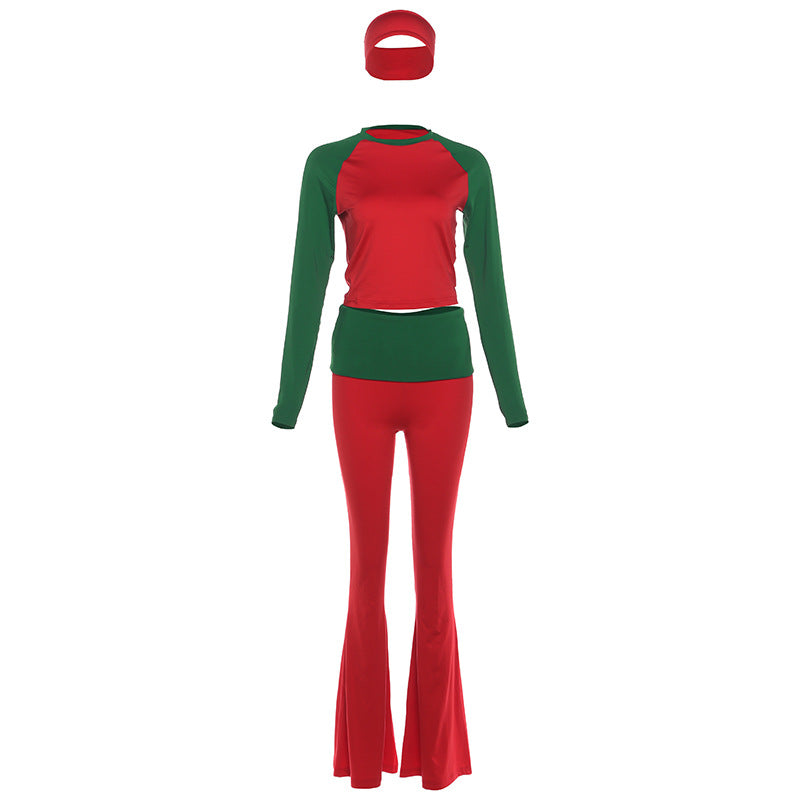Fashionable Long-Sleeve Top And Pants Set For Christmas