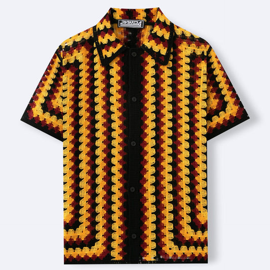 Retro Striped Crochet-Knit Mens Shirt
