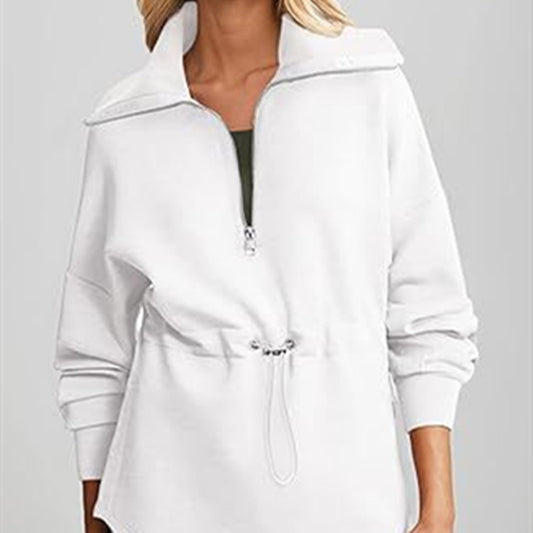 Dame sweatshirt i store størrelser med halv lynlås og snøre