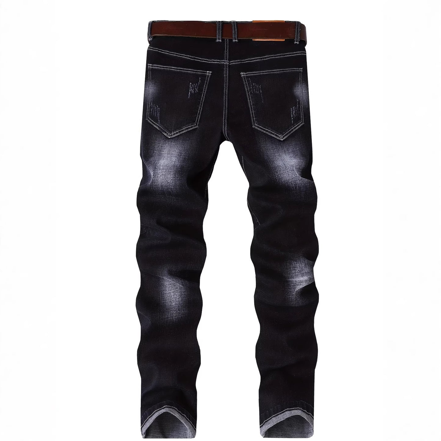 Mens Stretch Denim Jeans With Ripped Details And Embroidery