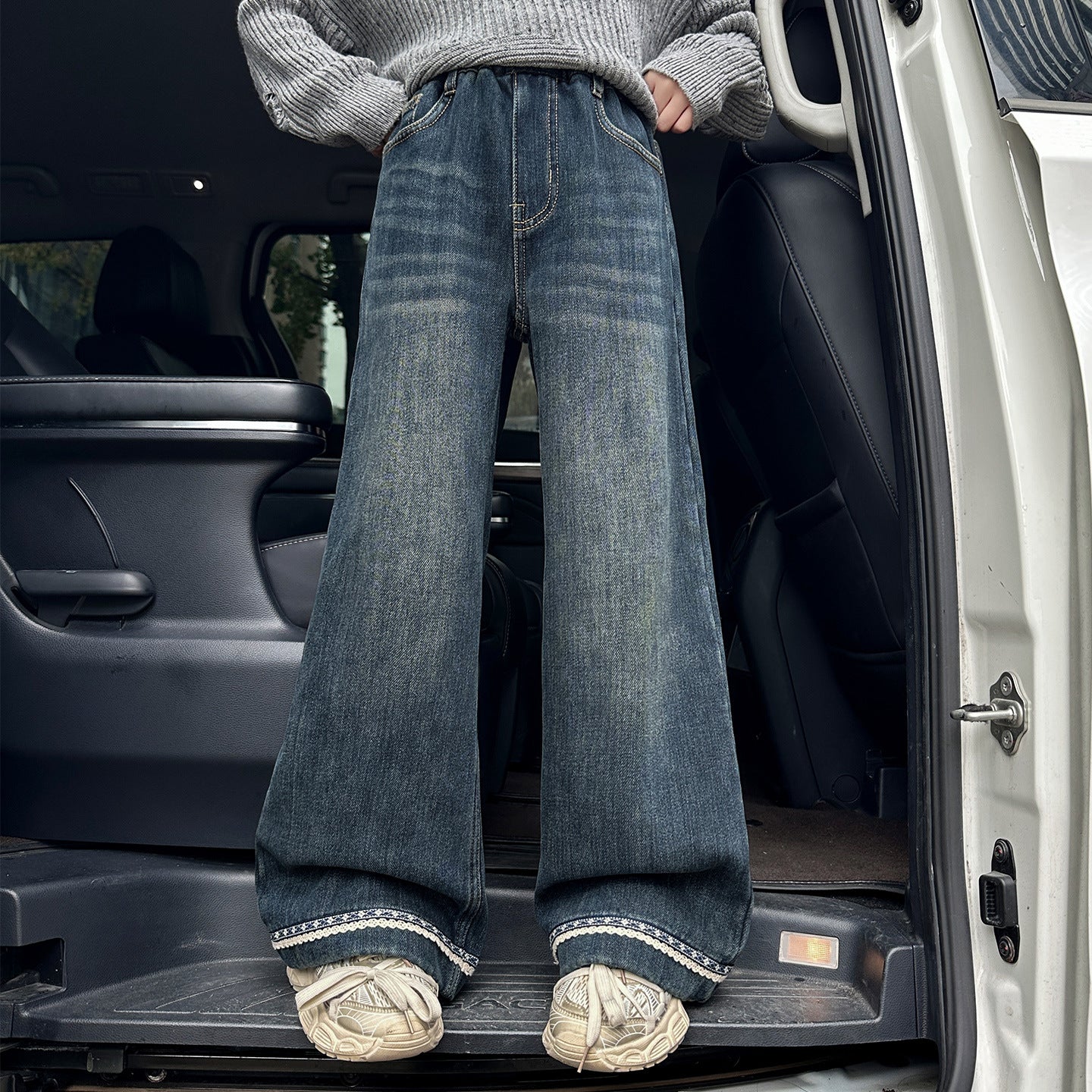 Dark-colored Fleece-lined Skinny Jeans For Girls