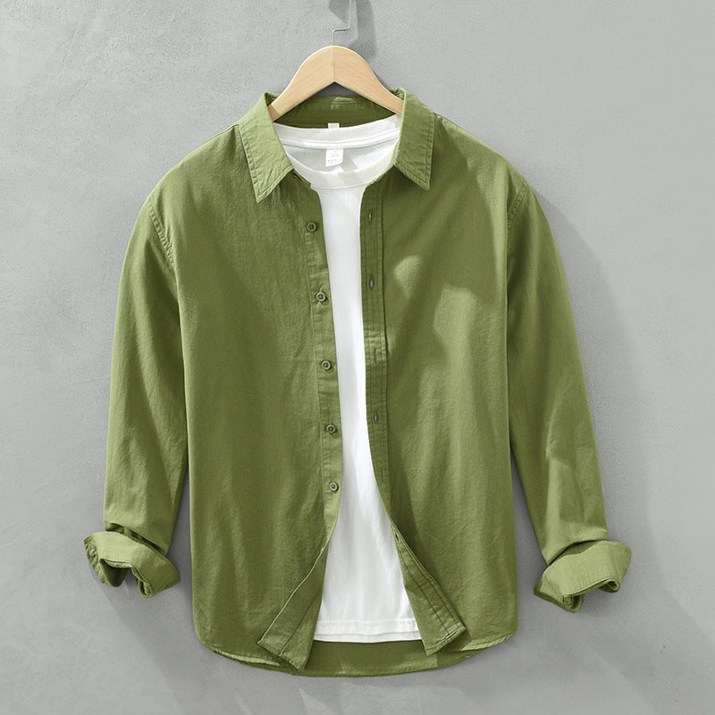 Ensfarvet langærmet basic herreskjorte i retro-stil