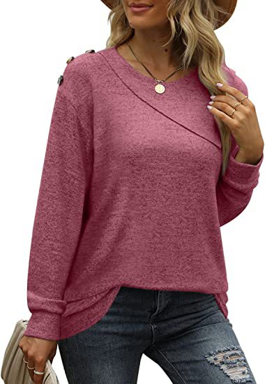 Women's Double Crew Neck Button Sweatshirt T-Shirt