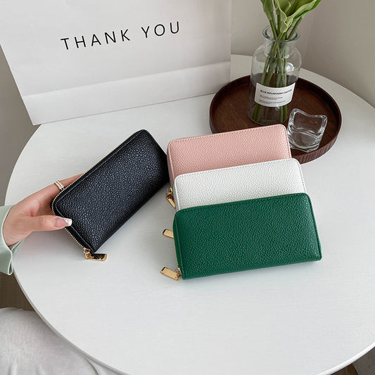 Mid-length Zipper Clutch Bag Fashion Solid Color PU Money Clip