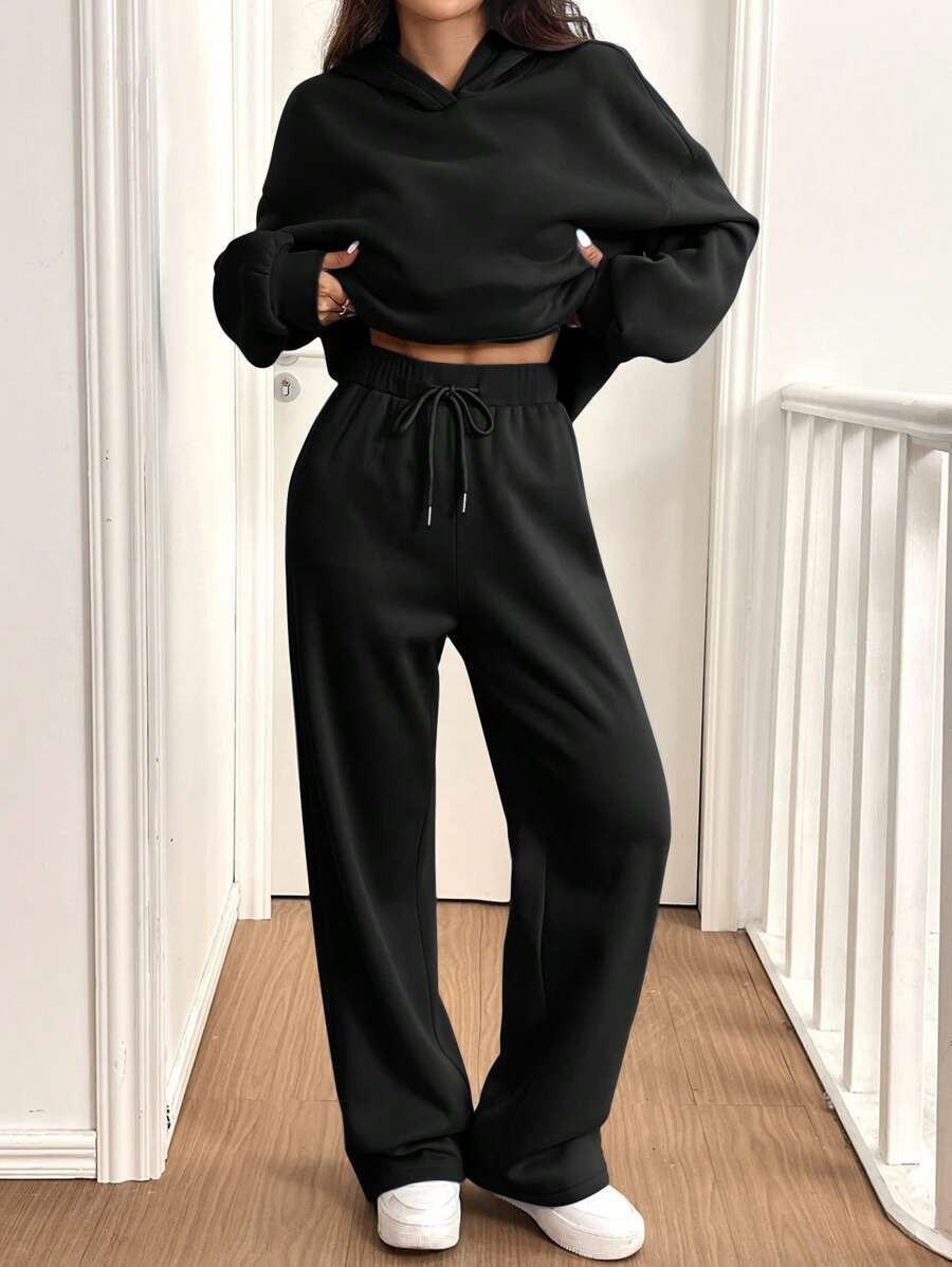 Womens Casual Warm Hooded Top And Pants Set