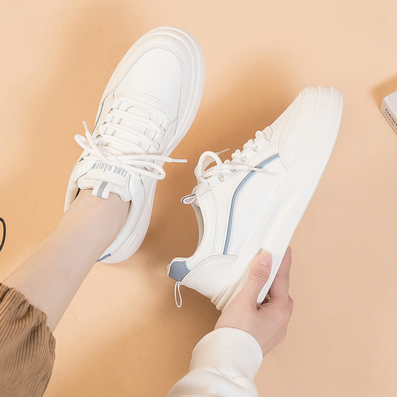 Women's New Muffin Platform White Shoes Leather Waterproof Stylish Sneaker Spring