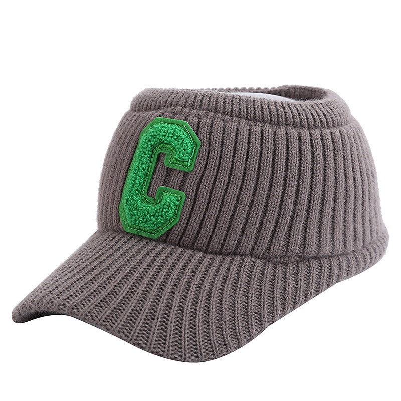 Female C Letter Fleece Warm Empty Top Knitted Baseball Hat