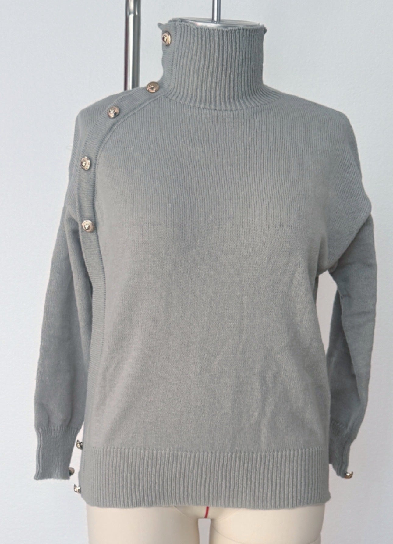 Women's Decorative Button Turtleneck Sweater