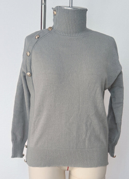 Women's Decorative Button Turtleneck Sweater
