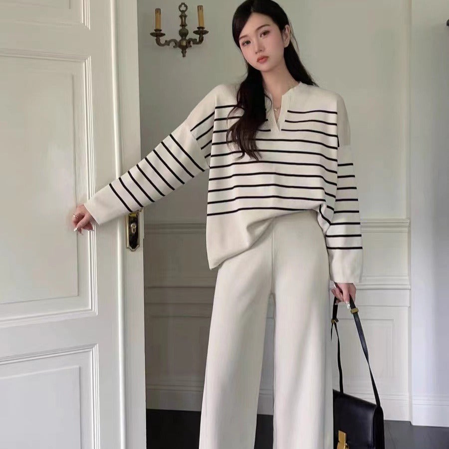 Casual High Waist Drooping Knitted Wide-leg Pants