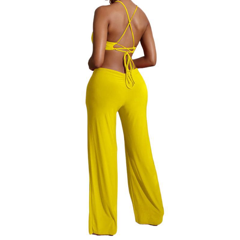 Women's Solid Color Sleeveless Back Mid Length Jumpsuit