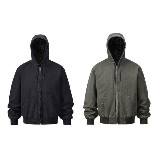 Vintage Worn Washed Hoodie With Drawstrings Jacket Loose Sweater Coat