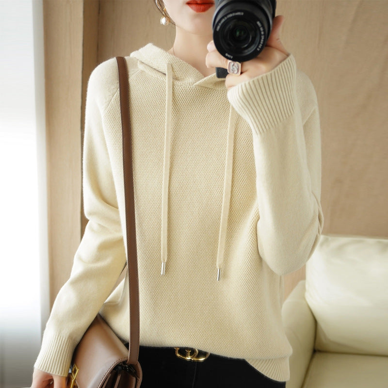 Thick Sweater Base Layer Coat Top Hooded Wool Knit Sweater