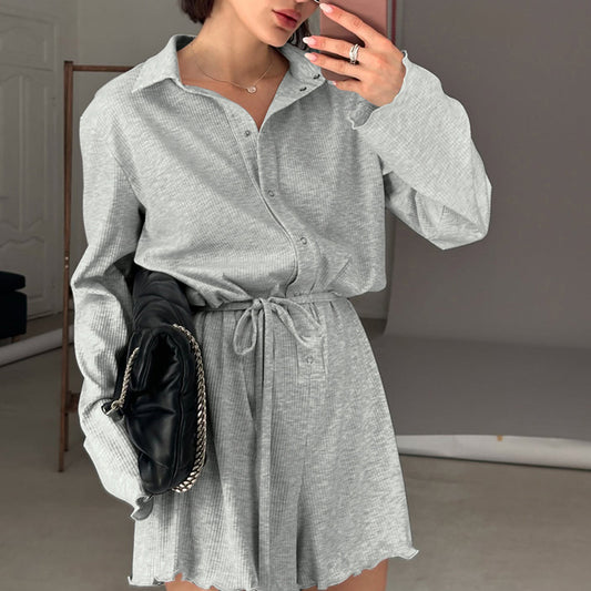 Womens Lace-Up Knitted Cardigan Jumpsuit