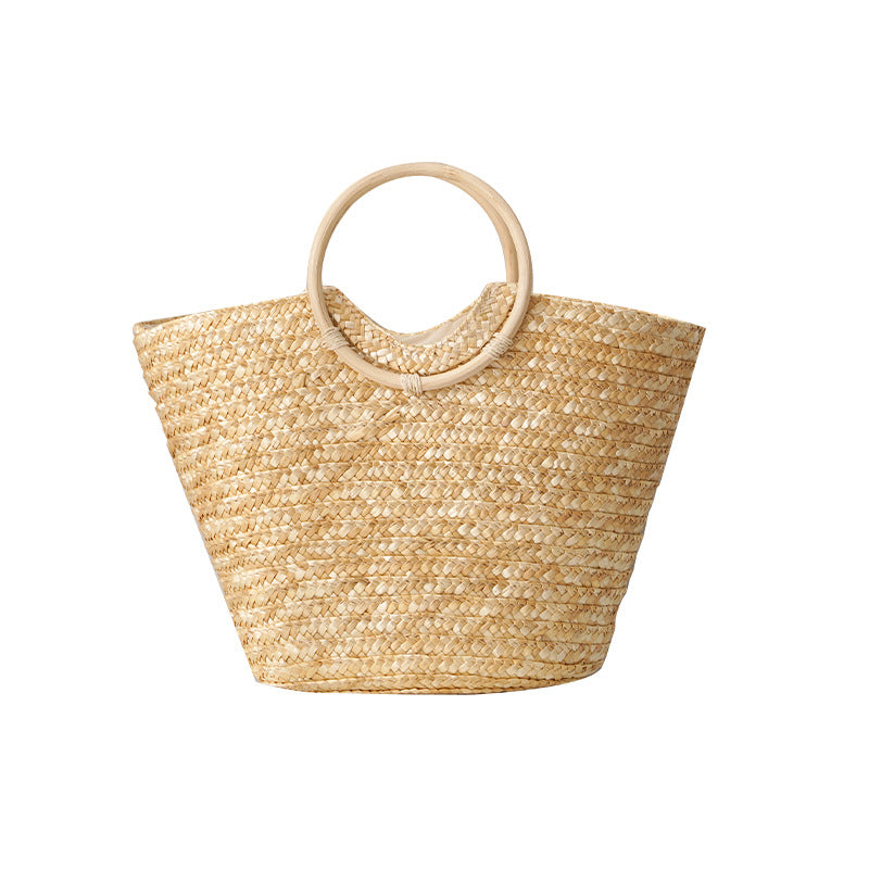 Women's Large Capacity Tote Bag Western Style One Shoulder Straw Woven