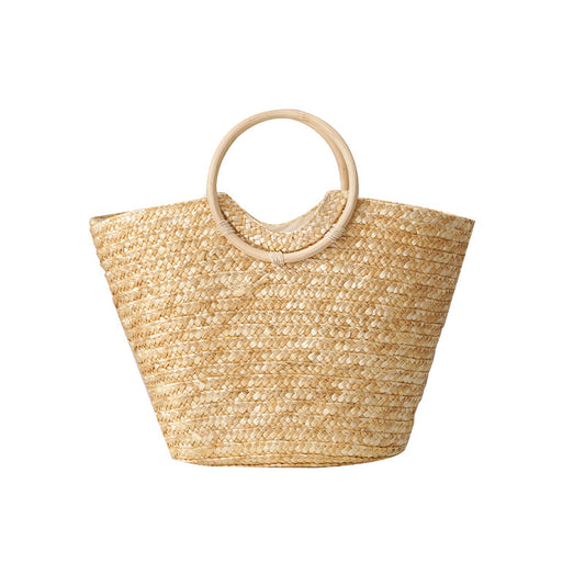 Women's Large Capacity Tote Bag Western Style One Shoulder Straw Woven