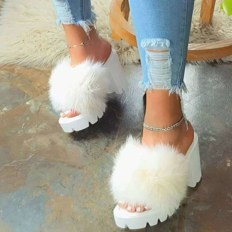 Waterproof Platform High-heeled Sandals Women's Plus Size Color Plush Slippers