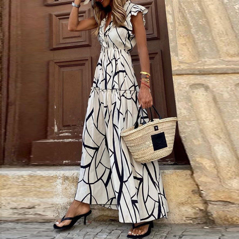 European And American Fashion Abstract Printed Dress