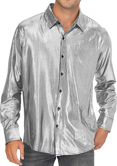 Men's Formal Solid Color Casual Sequin Button-up Shirt