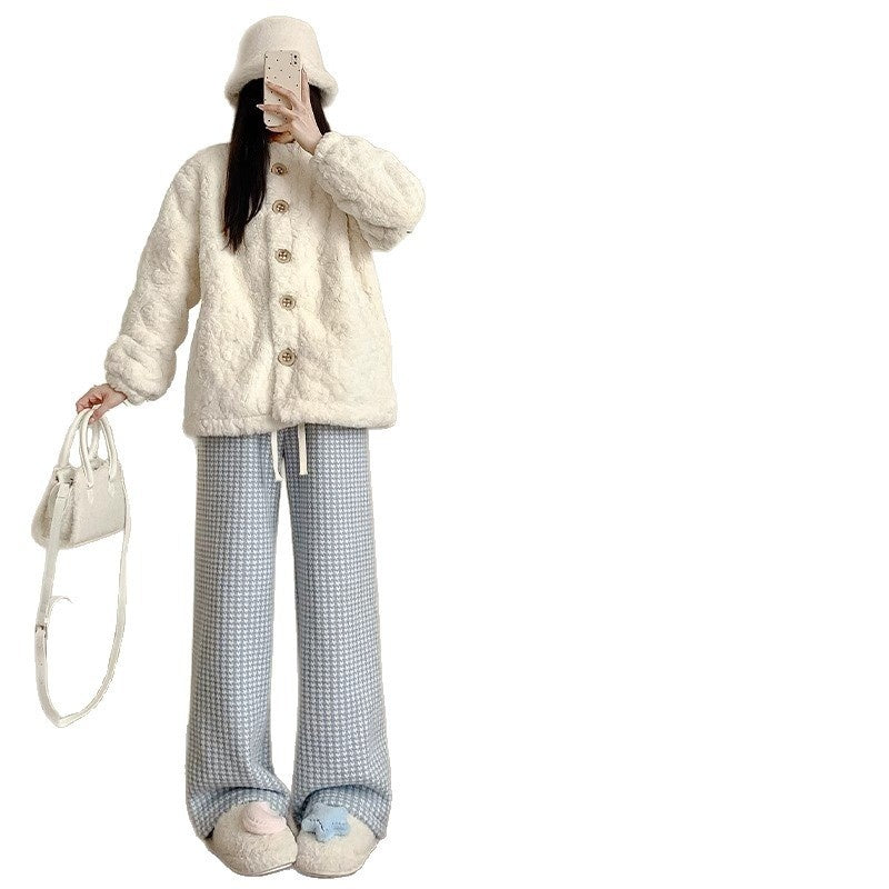 Slankende Lammuld Houndstooth Casual Vidde Bukser