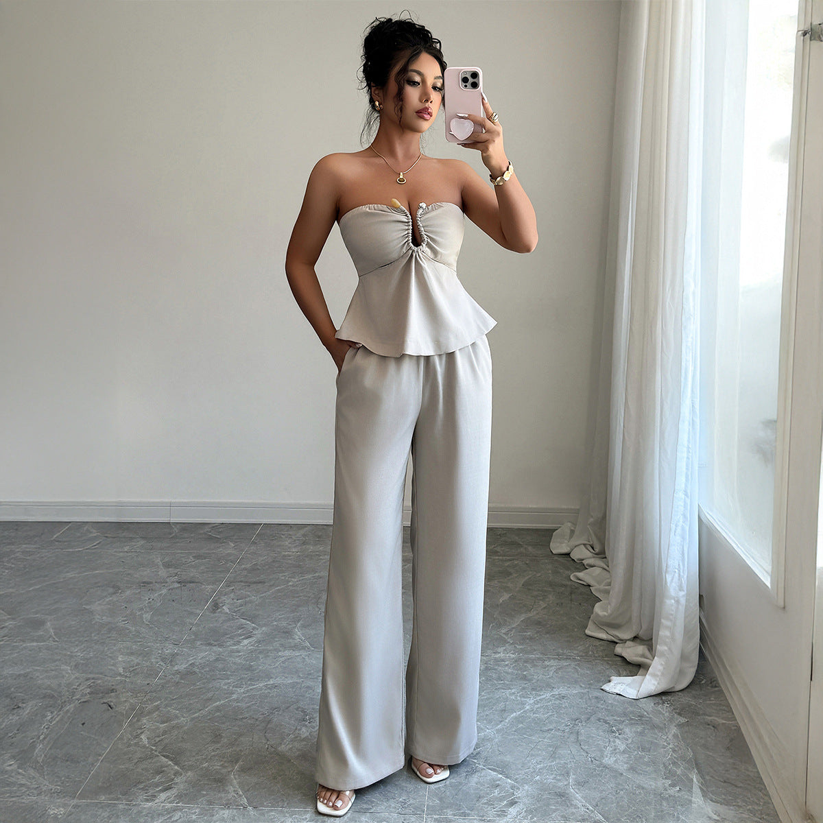 Elegant And Minimalist Design Strapless Straight-leg Pantsuit Women's Clothing