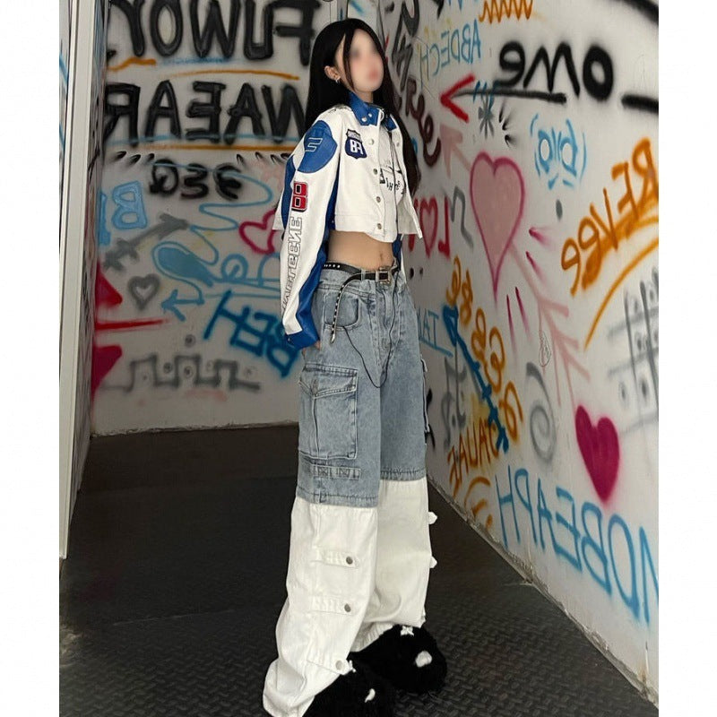 Vintage Damejeans med sammensyet design, lige pasform og løs silhuet