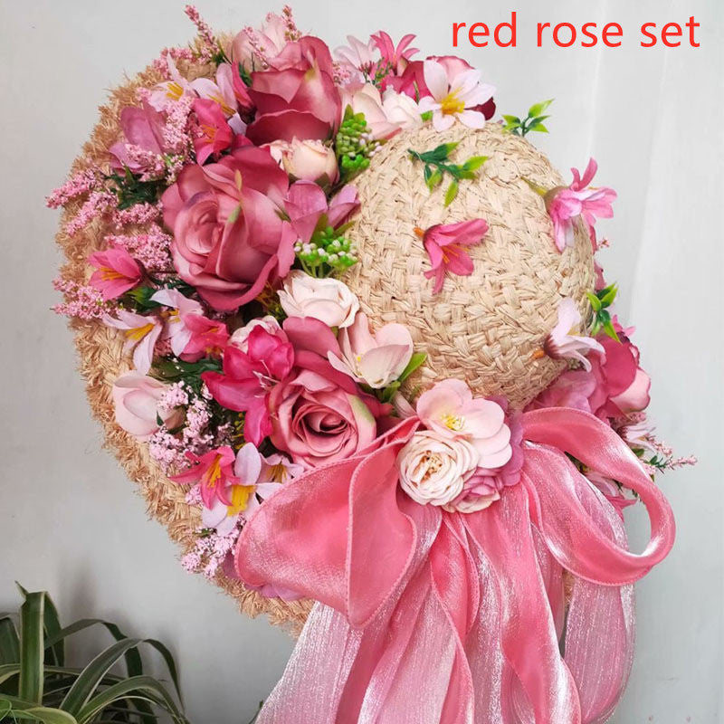Ladies Fashion Raffia Purple Flower Straw Hat