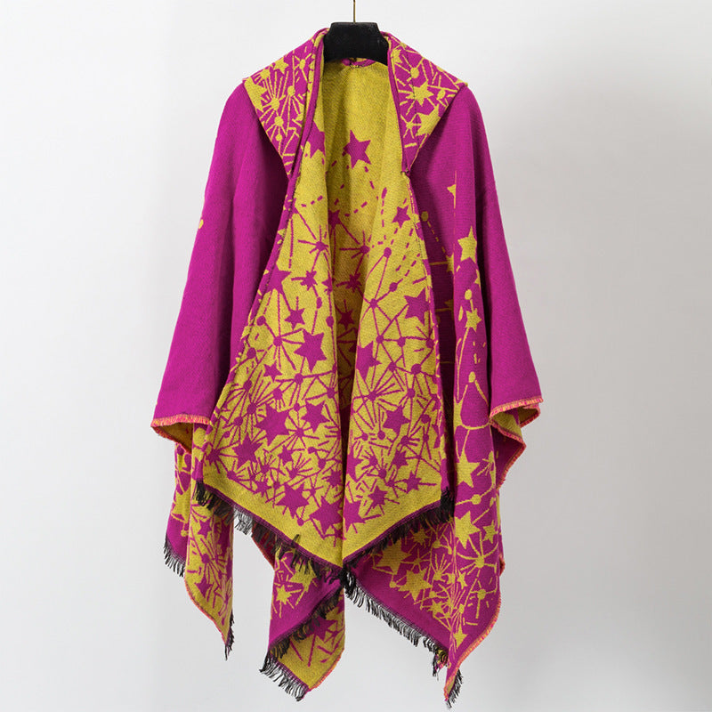 Cashmere-like Knitted Geometric Outer Scarf Shawl