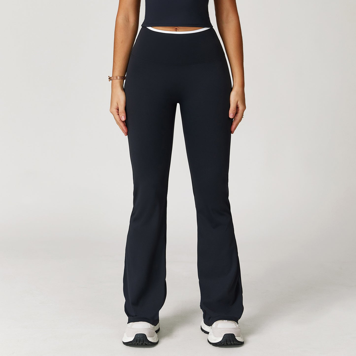 Contrast-color High-waist Flared Athletic Pants For Women