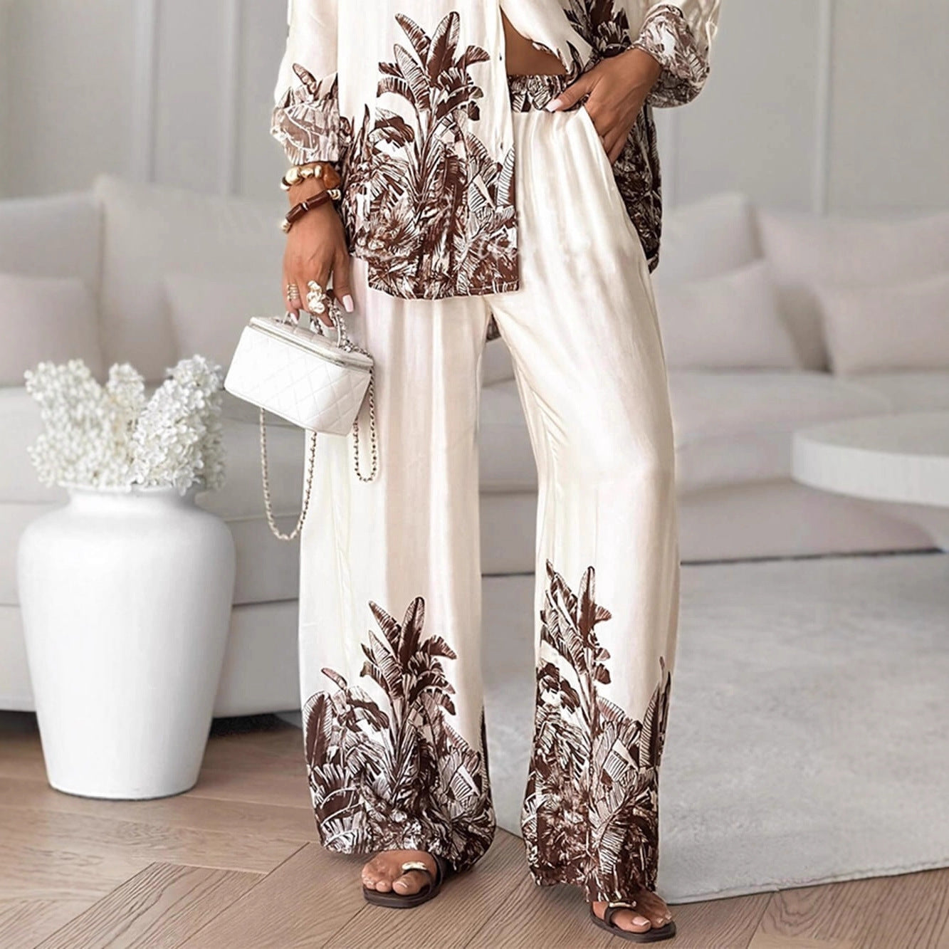Women's Fashion Printed Cardigan And Long-sleeve Set