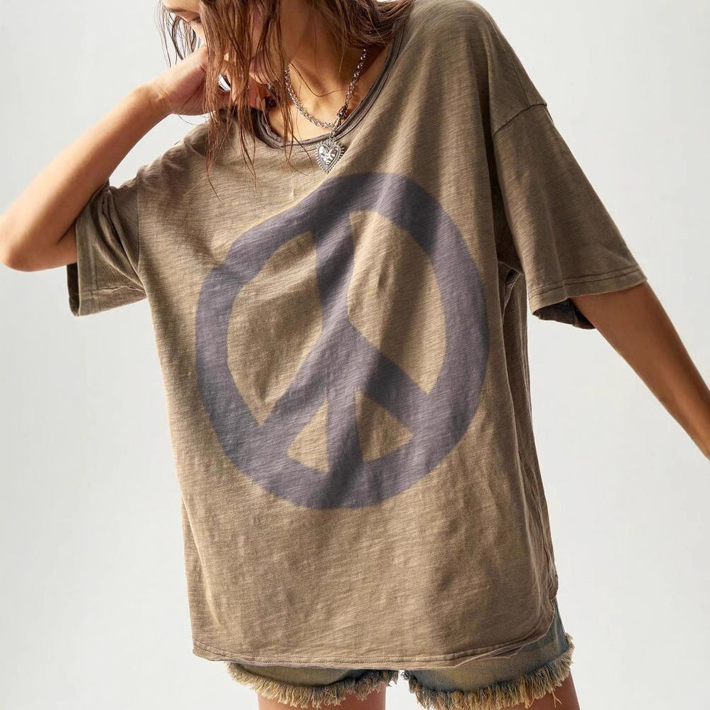 Round Neck Casual Loose Short Sleeve T-Shirt Top For Women
