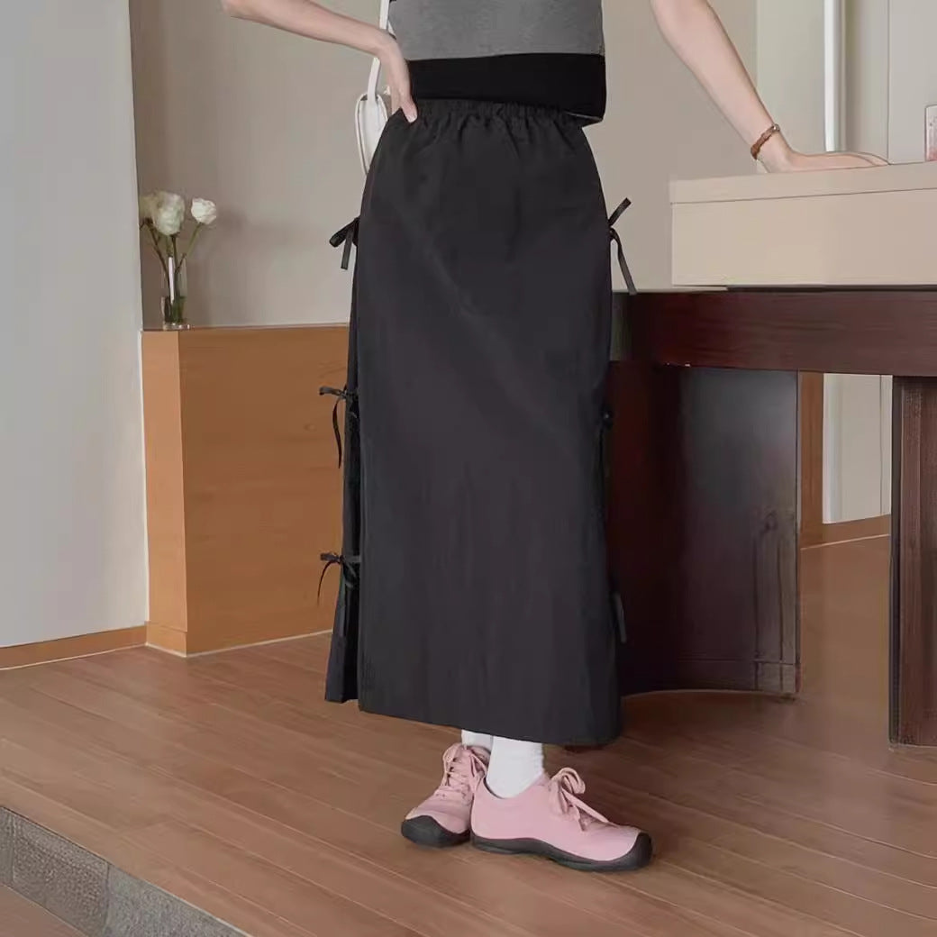 Design Bow Tie Women's All-match Mid-length Split Skirt
