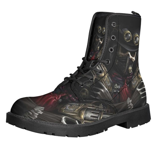 Printed Women's Leather Flat Bottom Low Heel British Martin Boots