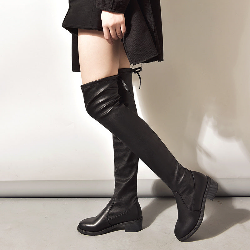 Women Fleece Flat Elastic Over Knee Slim Boots