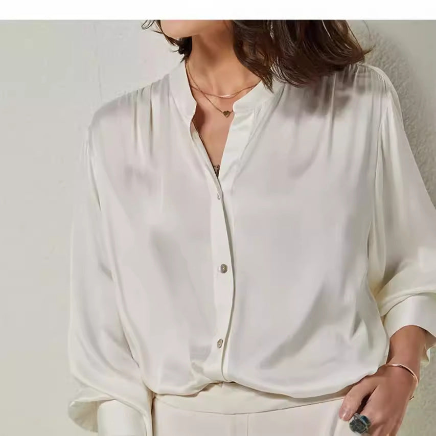 French Simplicity Loose And Lazy Style Silk Shirt For Women Autumn