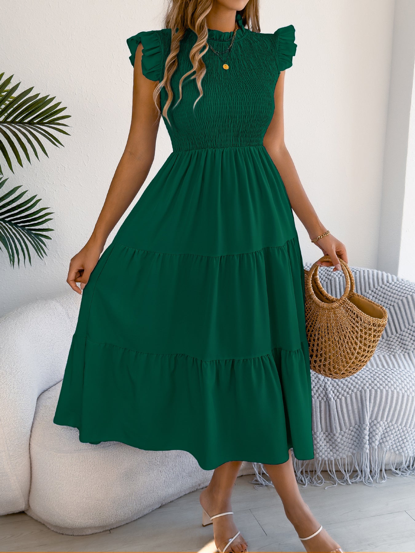 Women's Fashion Solid Color Waist Tight Dress