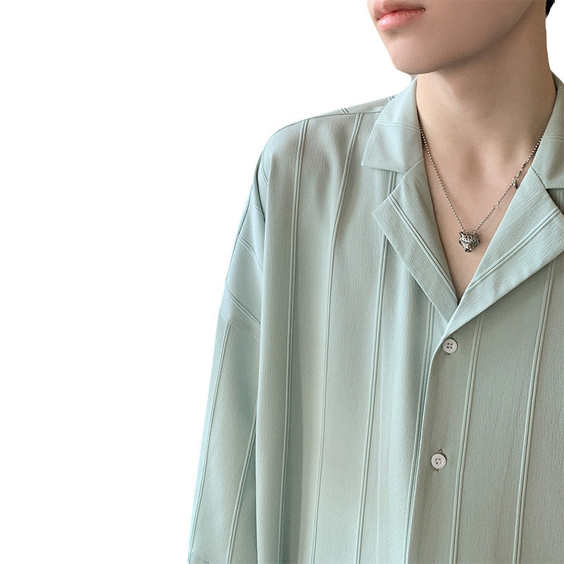 Men's Short Sleeved Summer Thin Solid Color High-end Striped Shirt