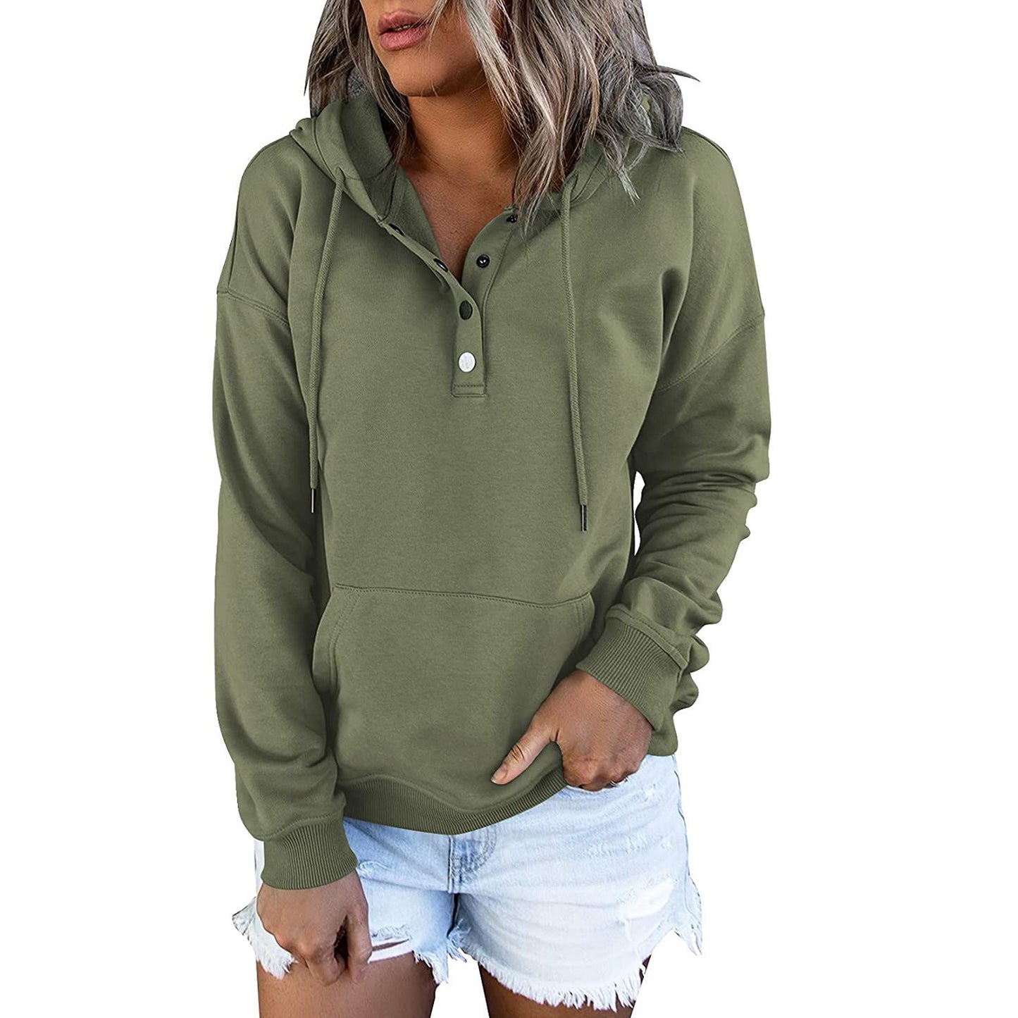 Loose-fitting Casual Long-sleeve Hoodie With A Drawstring And Pockets