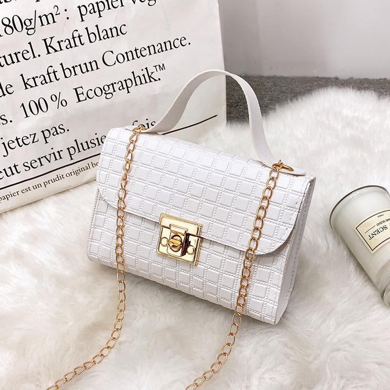 Women's Fashion Multi-grain Locking Chain Small Square Bag