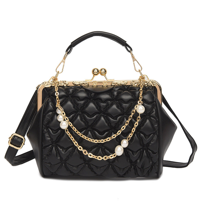 Pleated Personalized Retro Texture Portable Clip Buckle Messenger Tote Bag
