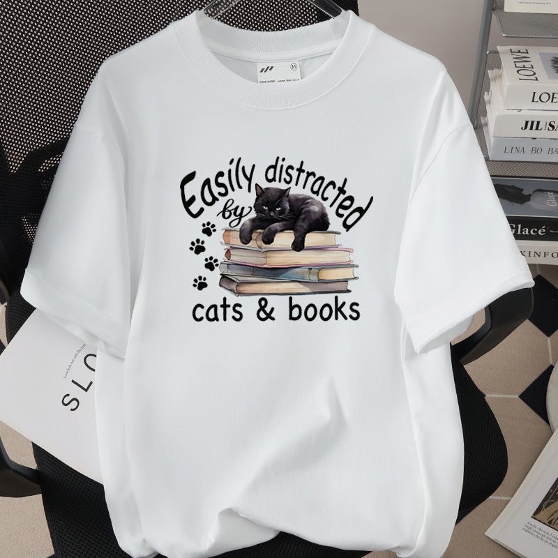 Cat-themed Creative Print T-shirt Simple And Trendy