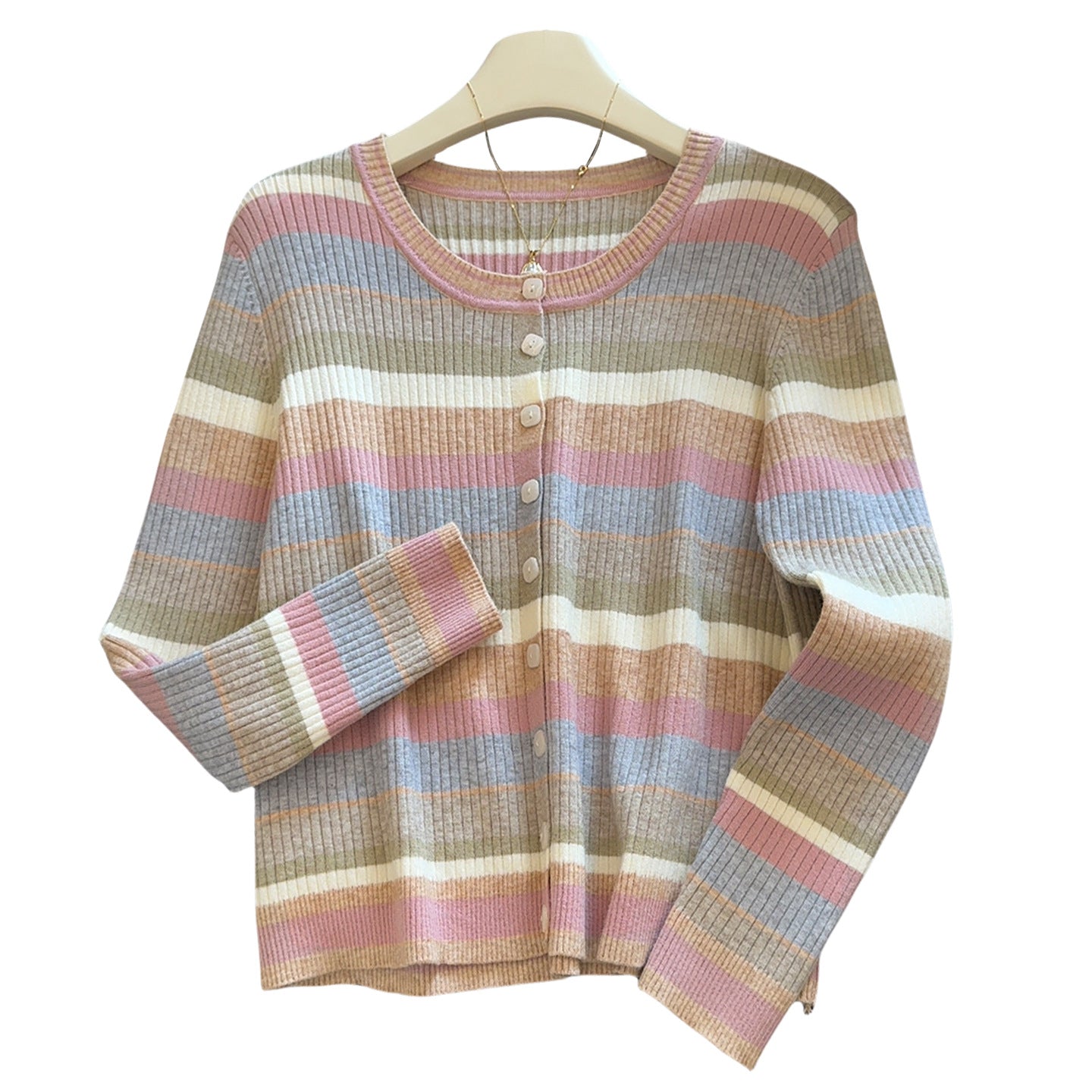 Women's Long-sleeved Striped Knit Sweater Thin Fitted Base Sweater