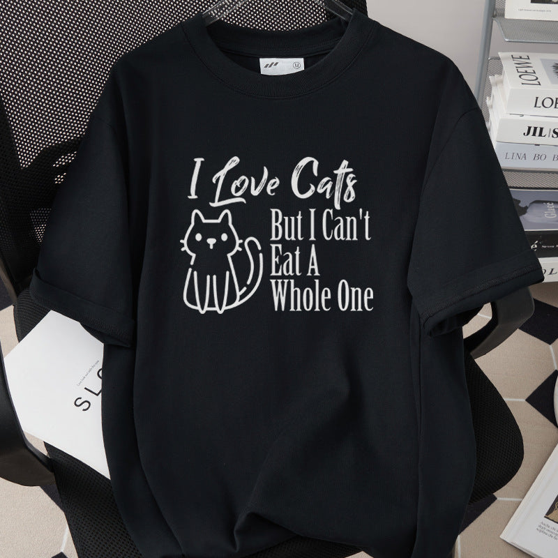 Stylish Cotton Short-Sleeve T-Shirt With A Cat Print