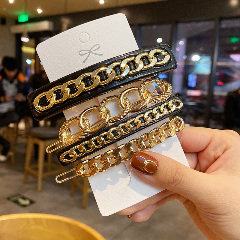 Four Piece Set Of Heavy Metal Golden Chain Hair Accessories
