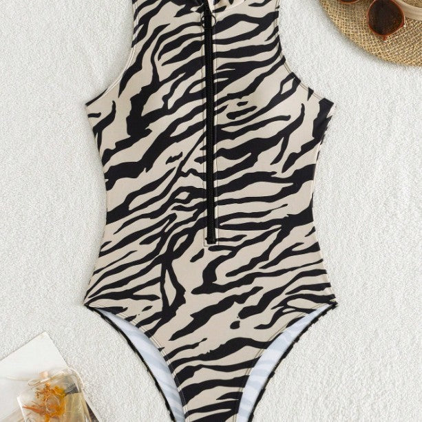 Womens Striped Print One Piece Swimsuit Bikini